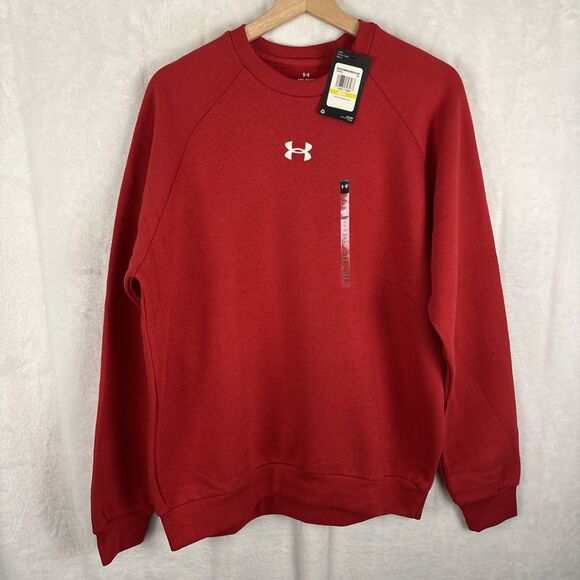Under Armour Rival Fleece Crew Sweatshirt Loose Fit Red Mens Size Medium NWT - Picture 1 of 6